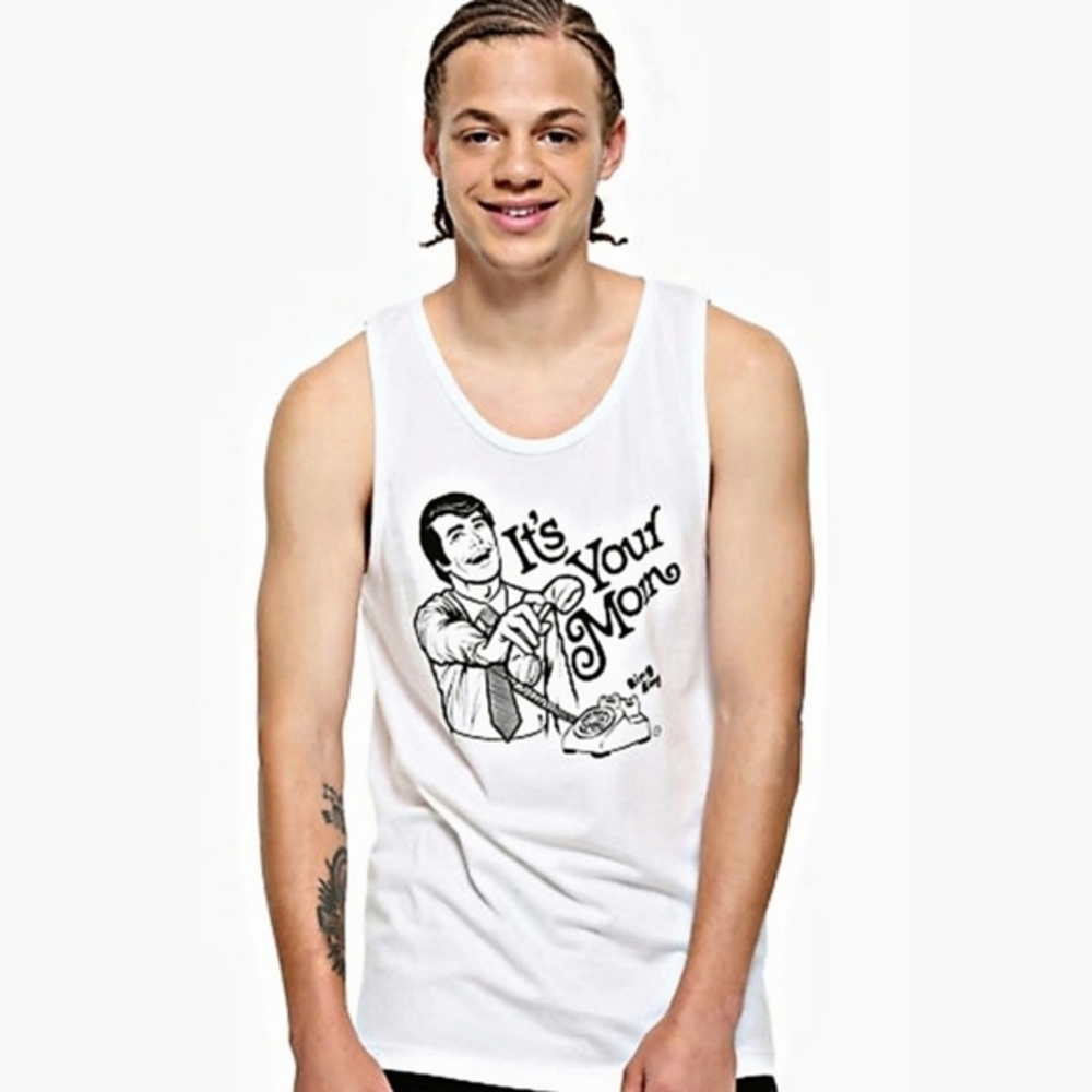 Hot Topic ✦ White Graphic Muscle Tank ✦ It’s Your Mom Line Art Shirt L NWT